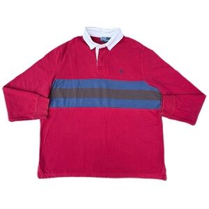 Vintage 90s Polo Ralph Lauren Rugby Red Collared Striped Long Sleeve T-shirt